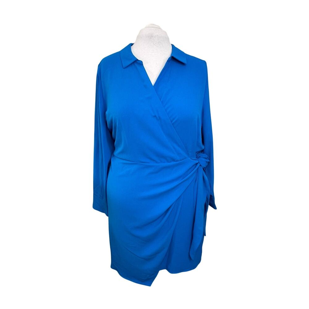 Intempo Wrap Shirt Dress‎ Aqua Blue 2X Plus Size Coastal Feminine Business NWT
